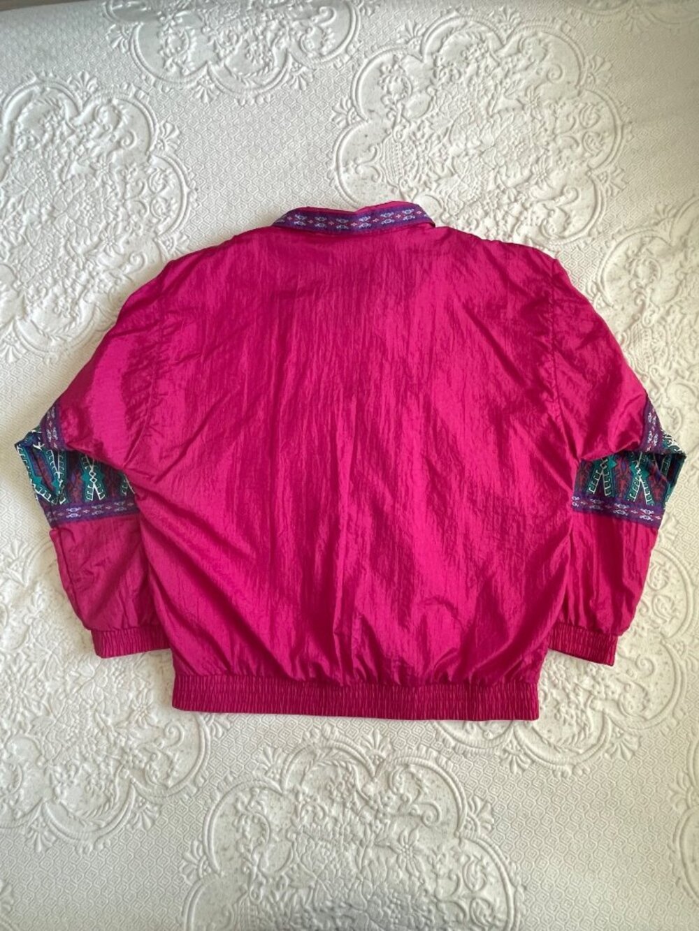 Vintage 1993 Bocco Colorful Aztec Ribbon 100% Nylon Lined Windbreaker Jacket LRG - Picture 11 of 14